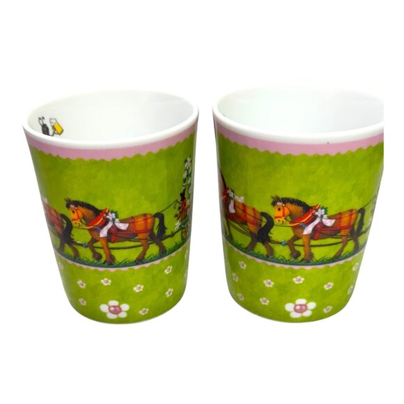 2013 Käfer Oktoberfest Mug Set Of 2 4.5" Green Pink Design Ladybug Floral Horse - Picture 2 of 9